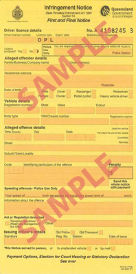 Sample image of an infringement notice